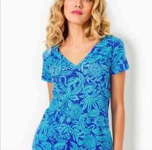NWT Lilly Pulitzer Meredith Tee In Martinique Blue Jungle Oasis Size Medium